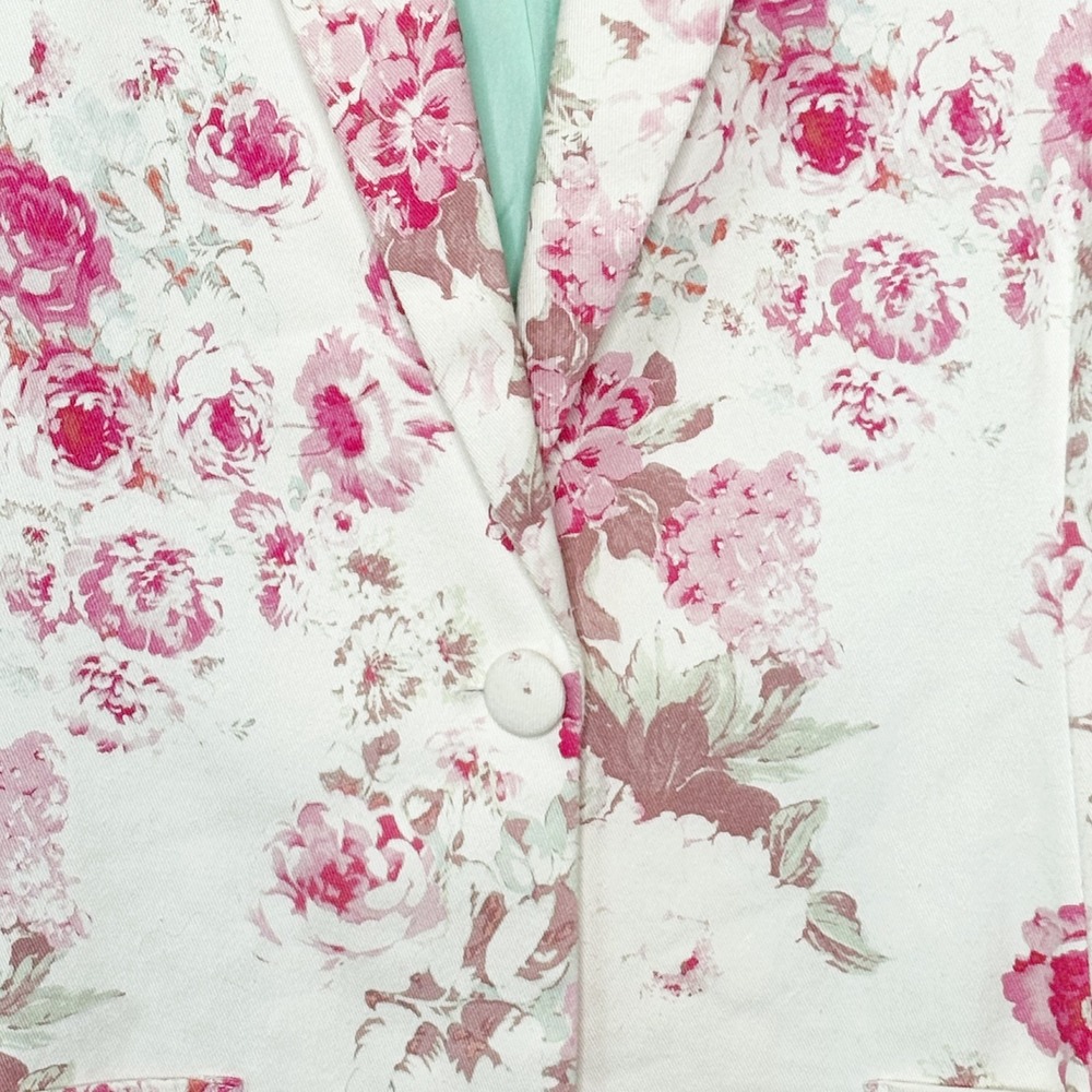 For Love & Lemons Pink Floral Cotton Blazer White Mint Green Size Small - Picture 4 of 10